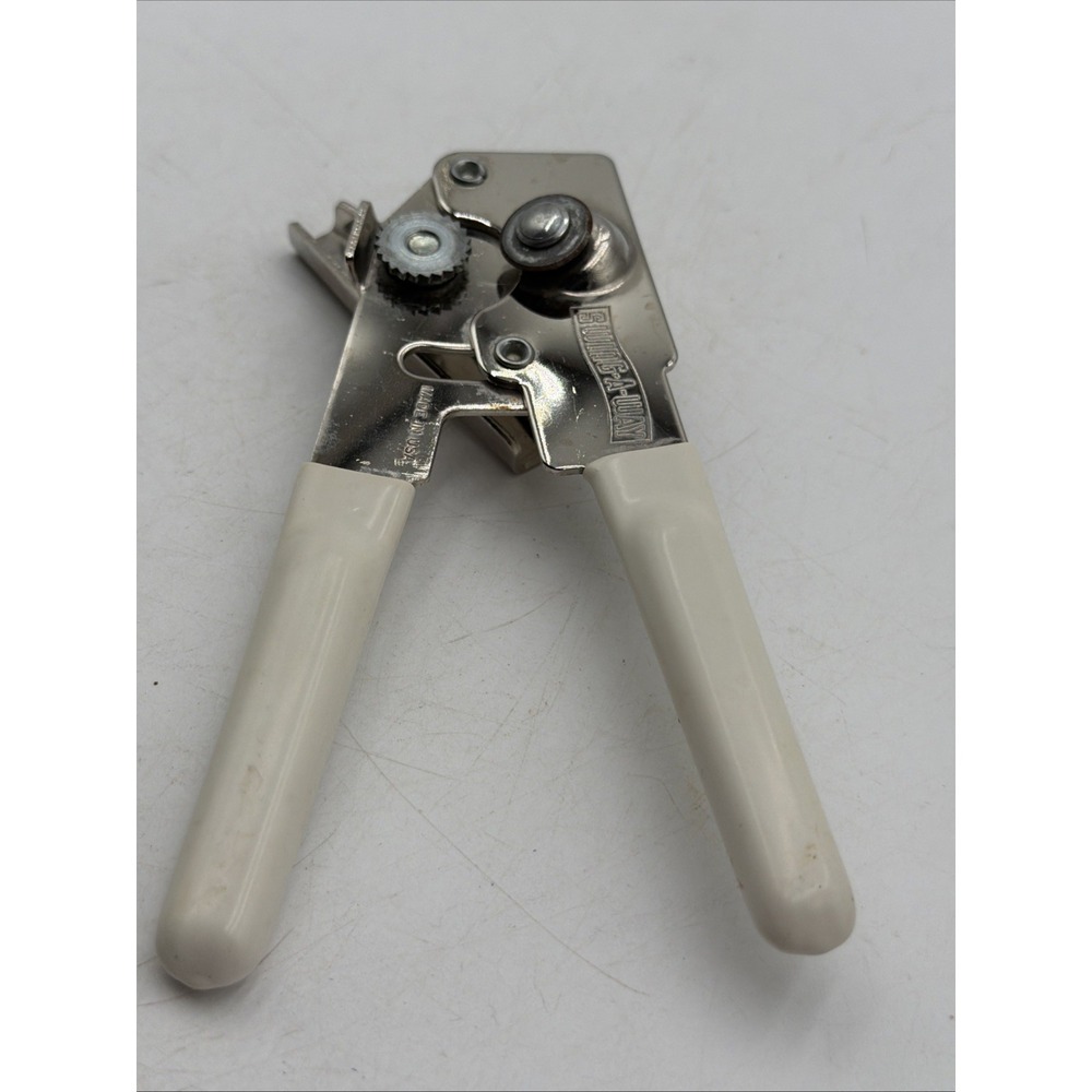 Swing Away Can Opener Ivory Rubber Grips Stainless Steel Made In USA.